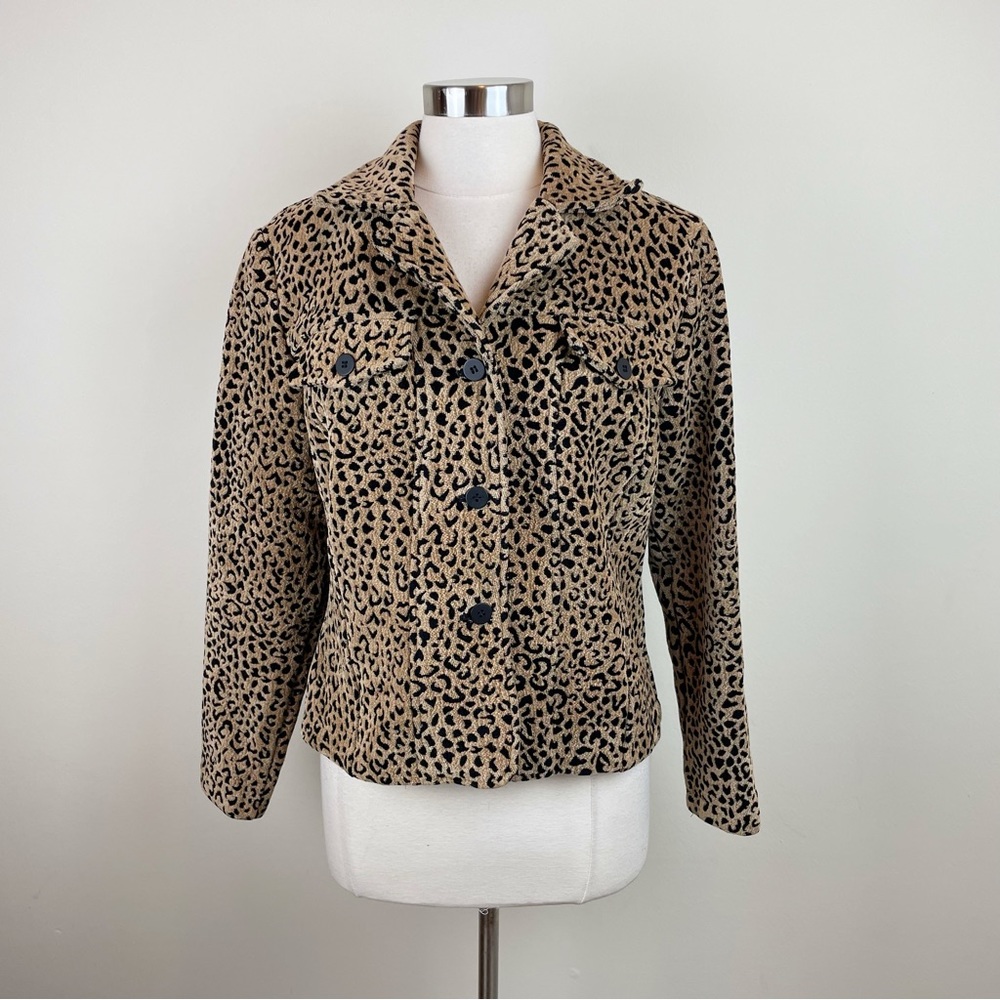 Monterey Bay Brown Black Leopard Animal Print Button Front Jacket Women Size 10